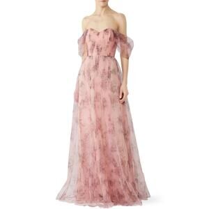 Marchesa Notte Bridesmaid Pink Floral Pleated Tulle Dress Size 18